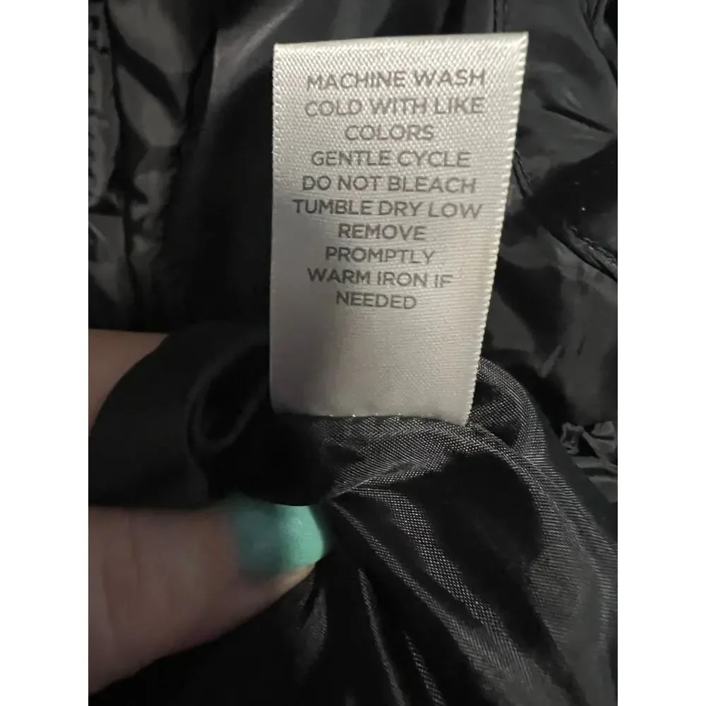 Avenue Stretchy Ruched Puffer Black with Pockets Sleeveless Zip Up Vest Sz 14/16